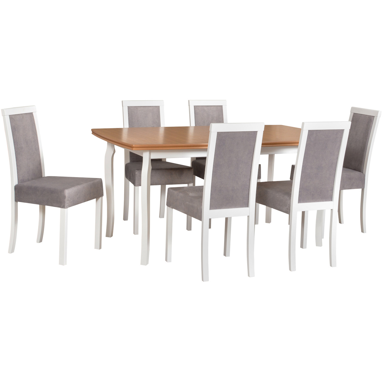 Stůl KENT 1 dubová dýha / bílý + židle ROMA 3 (6 ks) bílá / 20B
