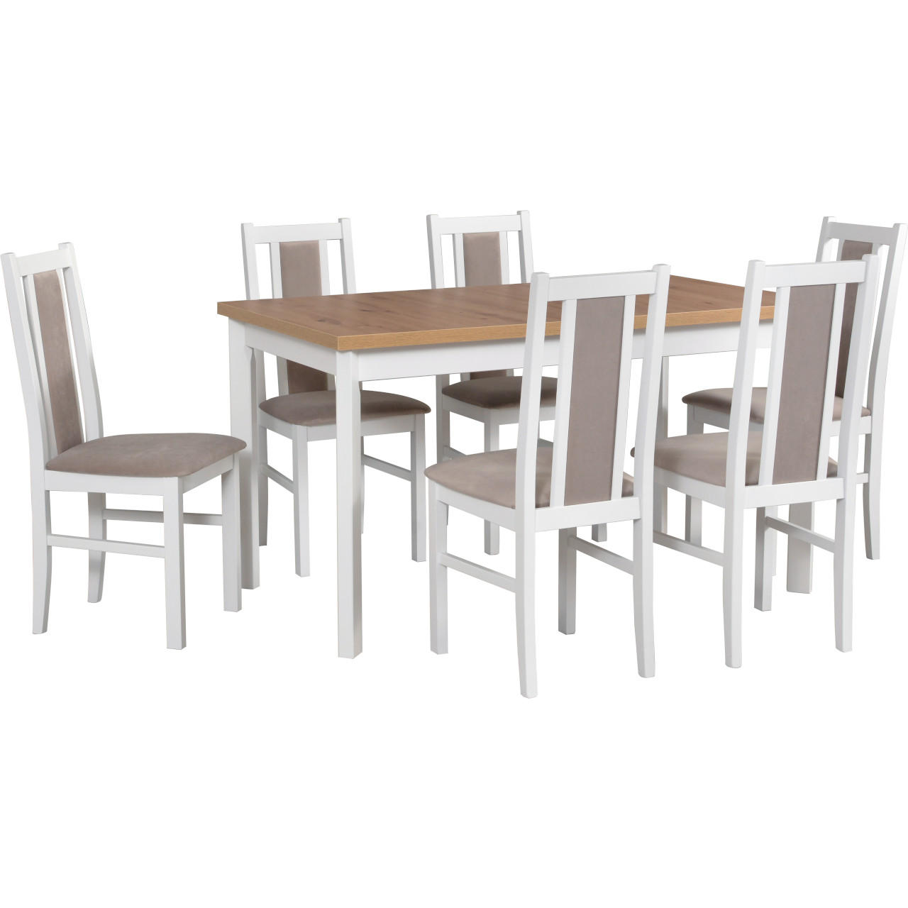 Stůl MODENA 1 P artisan laminát + židle BAX 14 (6 ks) bílá / 3B