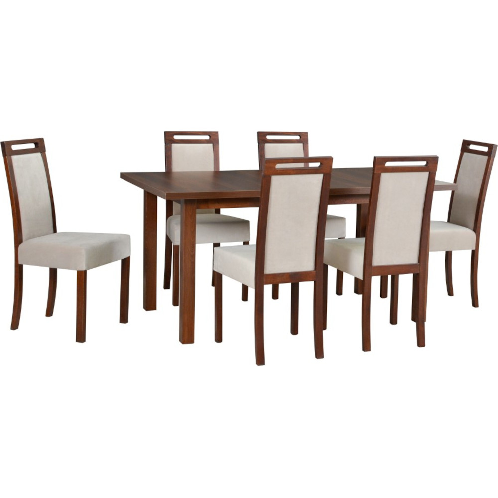 Stůl MODENA 2 XL wotan laminát / bílý + židle ROMA 5 (6 ks) bílá / 29B