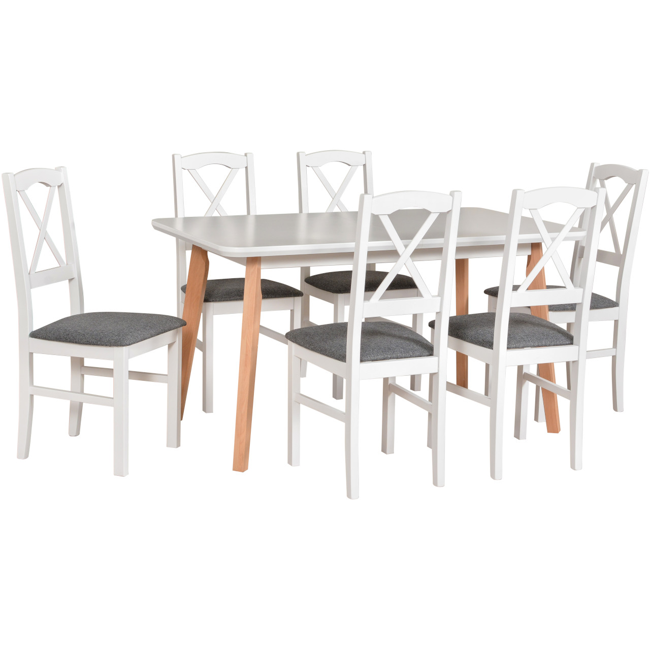 Stůl OSLO 7 MDF bílý / buk + židle NILO 11 (6 ks) bílá / 8B