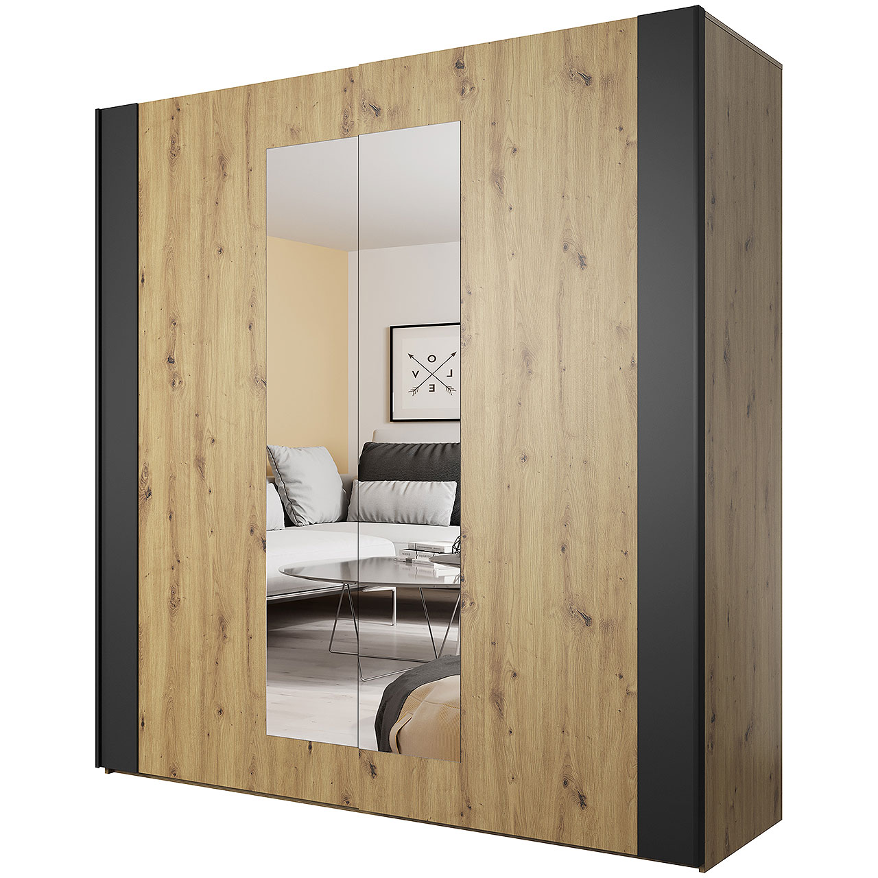 Skříň s posuvnými dveřmi se zrcadlem SIGMA SG18 dub artisan / černá
