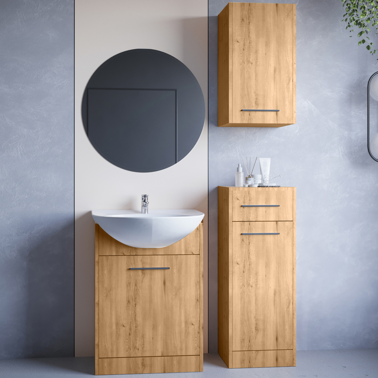 Koupelnový nábytek se zrcadlem NEPPA dub artisan