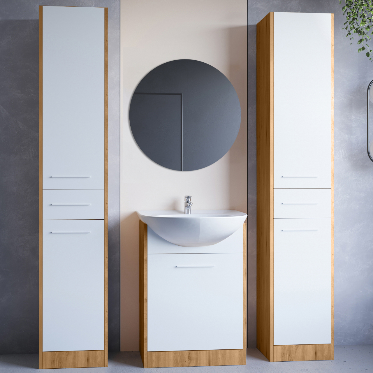 Koupelnový nábytek se zrcadlem SLIDO MAX dub artisan / bílý