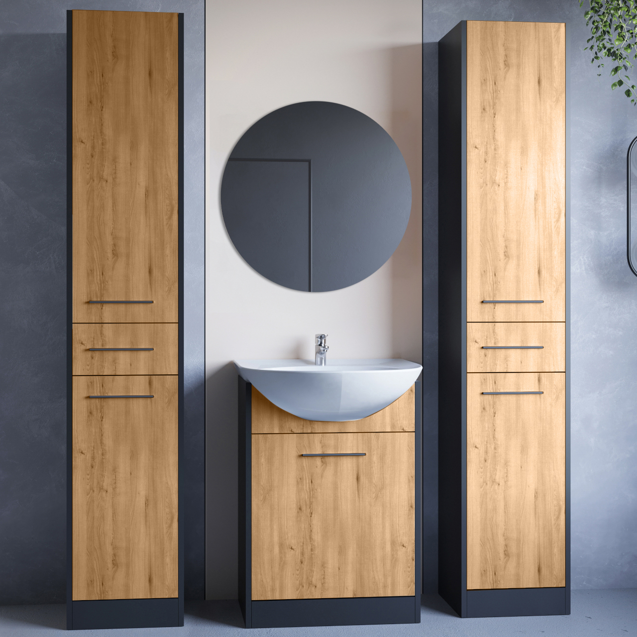 Koupelnový nábytek se zrcadlem SLIDO MAX černý / dub artisan