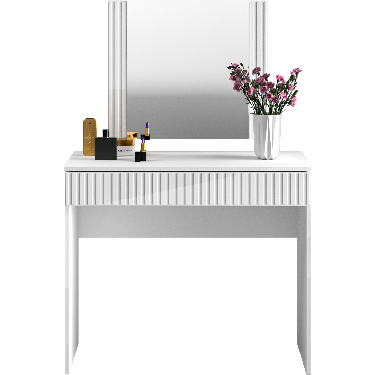 Toaletní stolek se zrcadlem GINO 1 bílý lesk