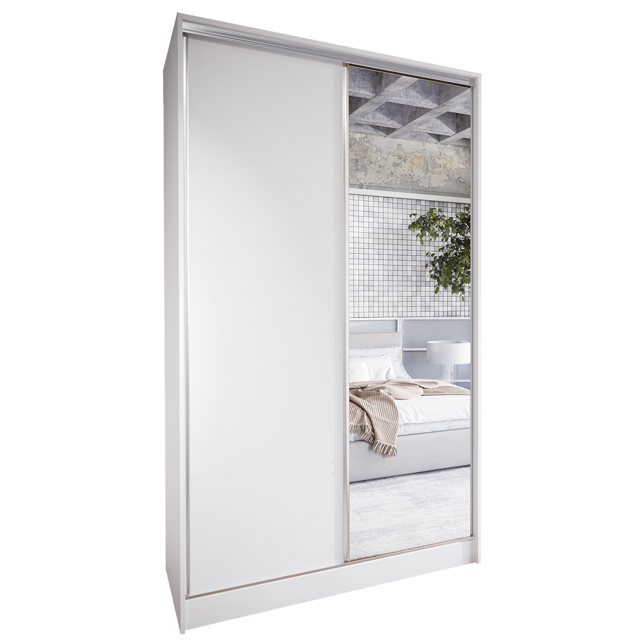 Skříň s posuvnými dveřmi se zrcadlem a zásuvkami CORINA C 120 bílá