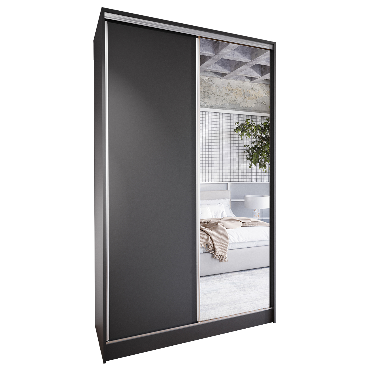 Skříň s posuvnými dveřmi se zrcadlem a zásuvkami CORINA C 120 černá