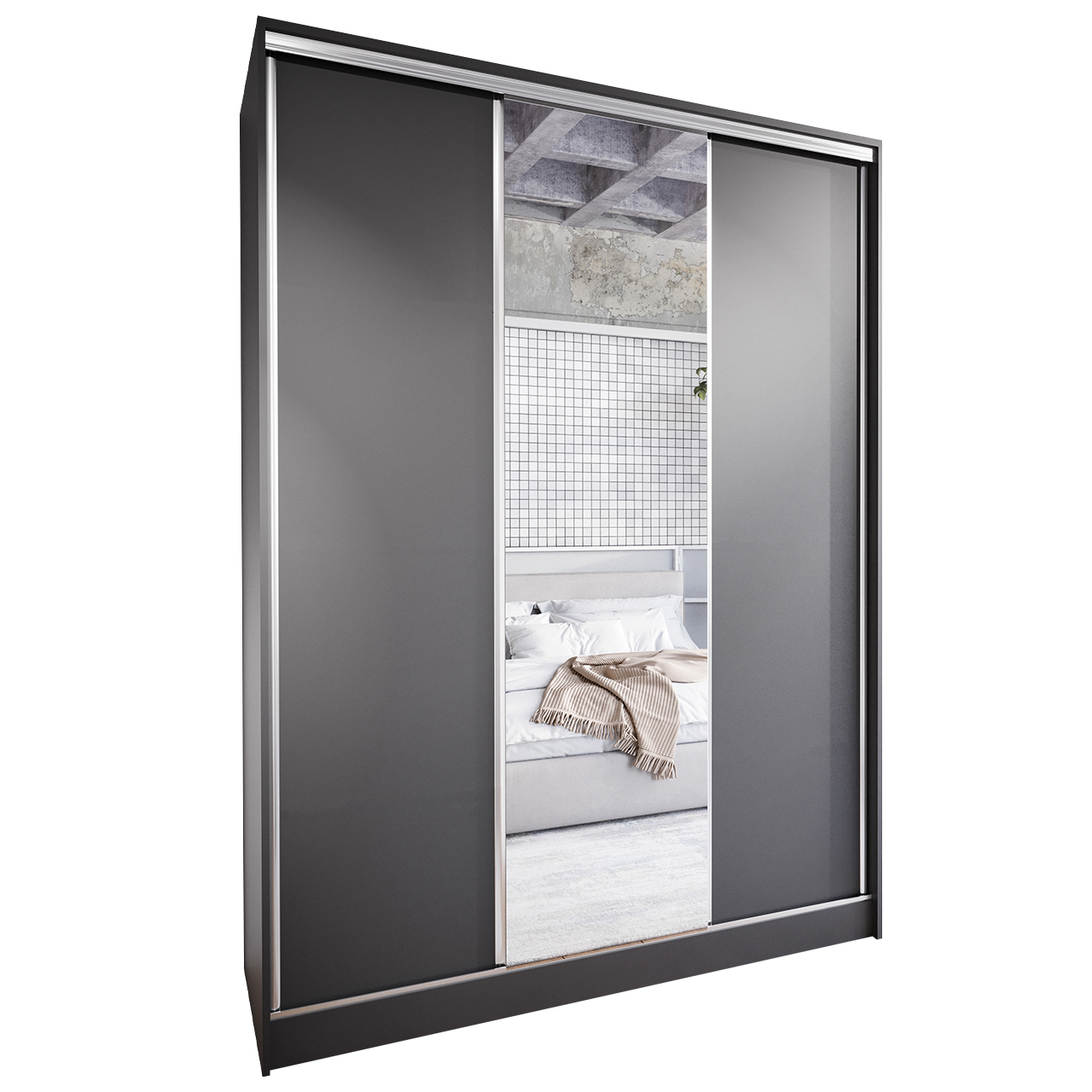 Skříň s posuvnými dveřmi se zrcadlem CORINA B 150 černá