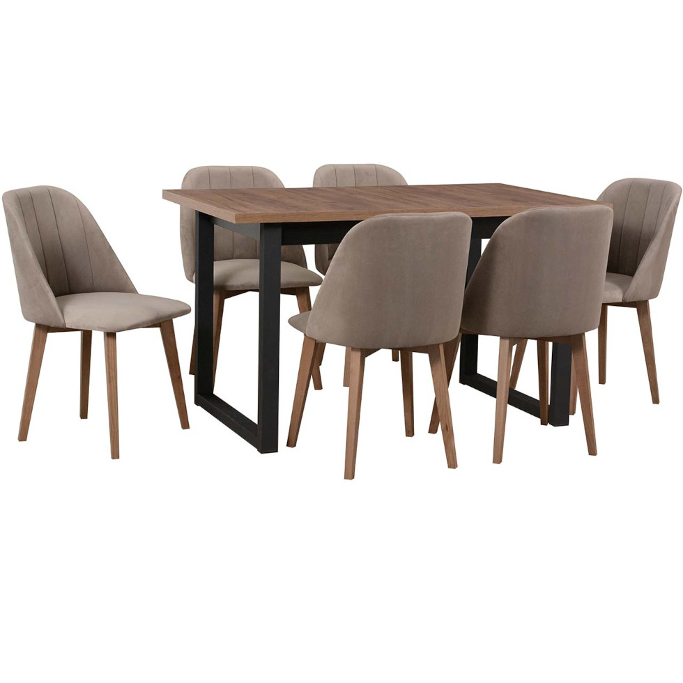 stůl DS52 světlý ořech, černý laminát, židle DK29 světlý ořech