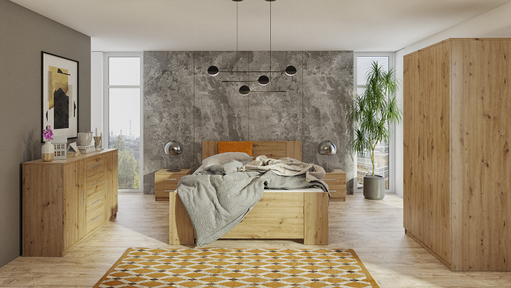 Ložnice Boney 7 z dubového dřeva, řemeslná