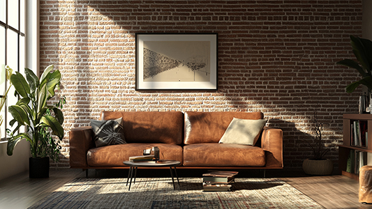Obývací pokoj s cihlovým akcentem - jaký nábytek se k němu bude hodit?