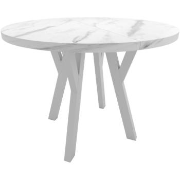 Kulatý stůl ENZO 100cm rozkládací do 200cm marmur bianco, bílé nohy
