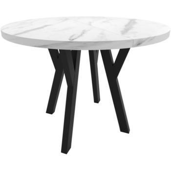 Kulatý stůl ENZO 100cm rozkládací do 250cm mramor bianco, černé nohy